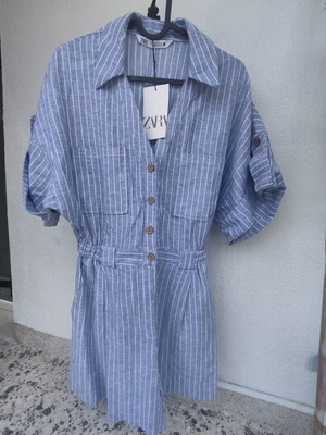 Zara striped linen blend playsuit jumpsuit, small, boho chic