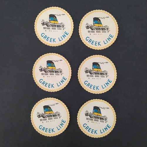 Greek Line paper coasters pack of 6 used, 1960s