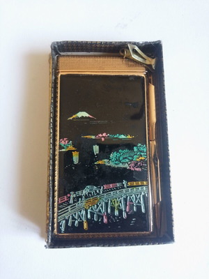 Vintage metal pocket notebook with integrated pencil 5x9 cm, new