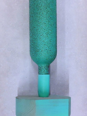 Handmade turquoise vase with wooden base, like new