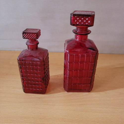 Decorative red glass pitchers and vases like new