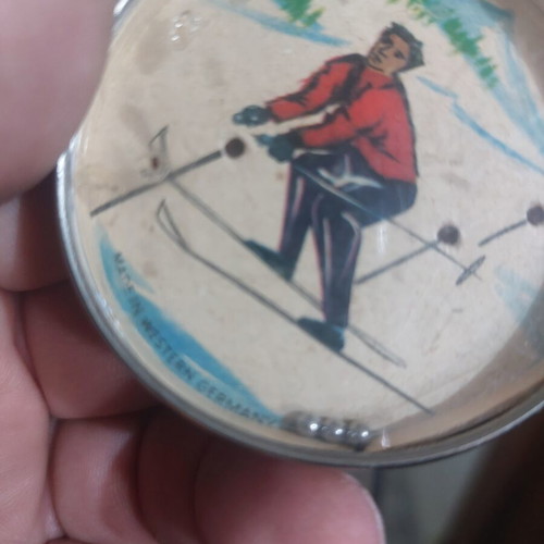 Tin Ski Scene Downhill Skier Vintage Dexterity Puzzle W. Germany FA-65 like new