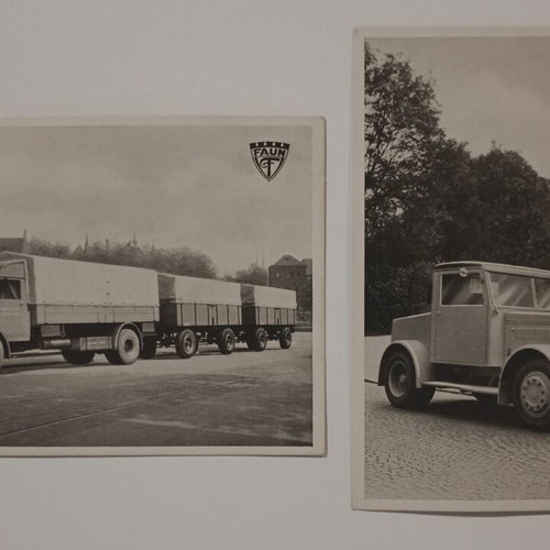 Two FAUN - WERKE NURNBERG advertising postcards used with trucks