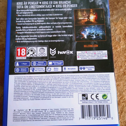Killzone Mercenary PlayStation Vita used with custom manual
