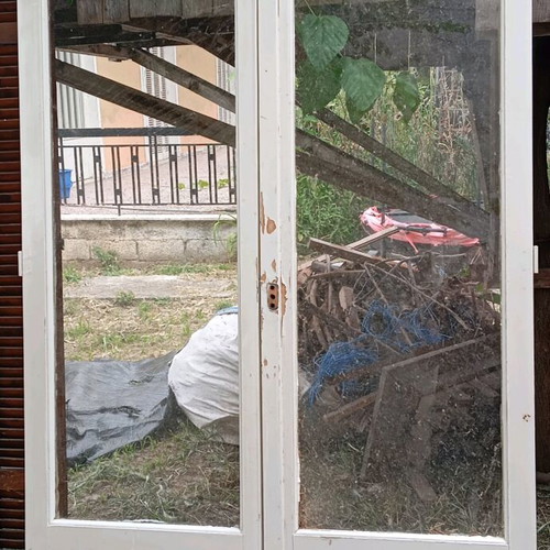 Wooden double balcony doors used, pack of 5 with shutters