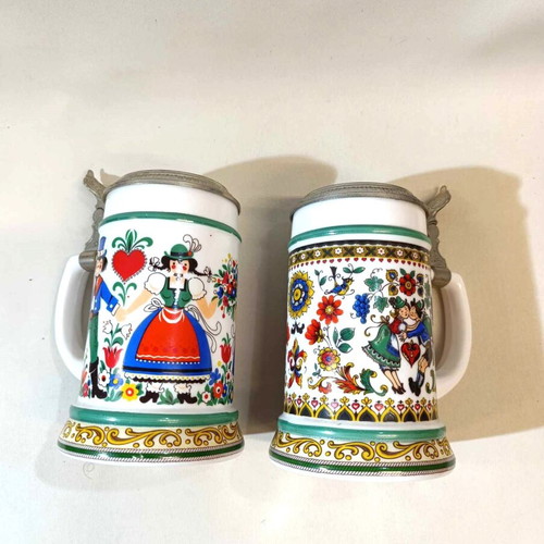 Original BMF Bierseidel two large beer mugs with opaline lid like new
