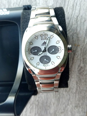 Adidas watch 5 ATM calendar full set new, white and silver