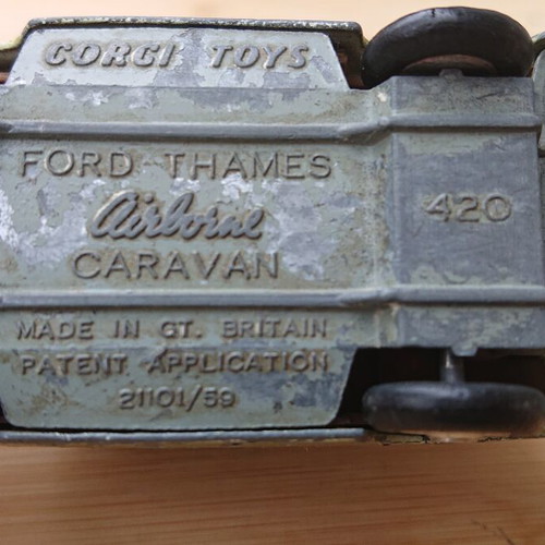 Corgi Toys No. 420 Ford Thames Airborne Caravan die-cast model used, missing back door