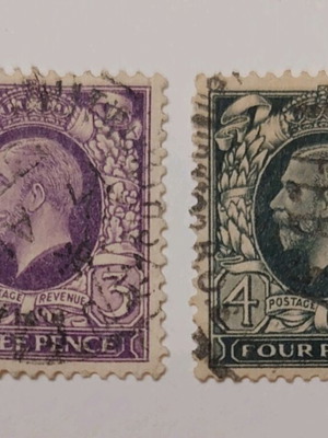 King George V England stamps used, 3d & 4d