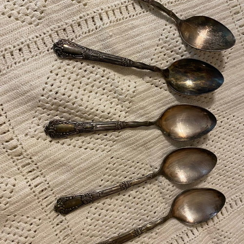 Russian spoons used, pack of 5, alpaca