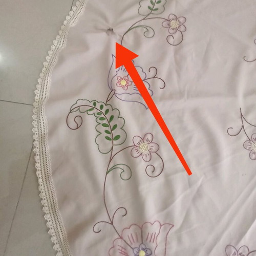 Tablecloth with lace used, embroidered floral design, beige