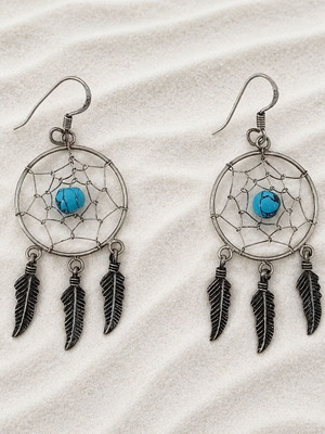 Handmade Filigree Gianniotika Earrings 925 Silver with Turquoise Stones