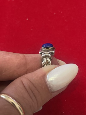 Silver gold ring with lapis used, size 55, 925 silver and 14k gold