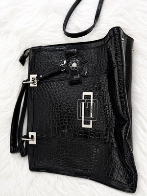 Guess Black Croco Patent Shoulder Bag New