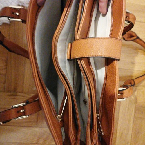 Shoulder bag new, tan brown, with 3 compartments and side loops