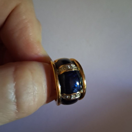Vintage Atelier Cocktail Ring size 54, like new, blue and gold tone