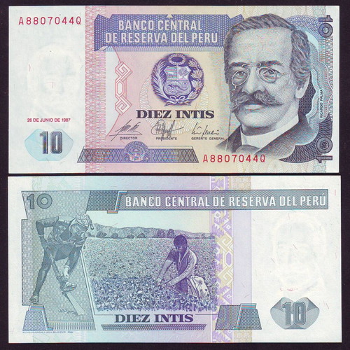 Peru 10 Intis banknote 26.06.1987 unc