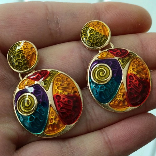 Women's earrings artistic embossed hammered mosaic enamel new