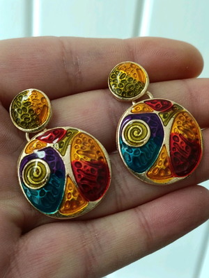 Women's earrings artistic embossed hammered mosaic enamel new
