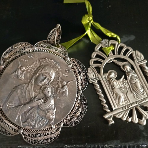 Religious amulets used, set of 2, iron and metal