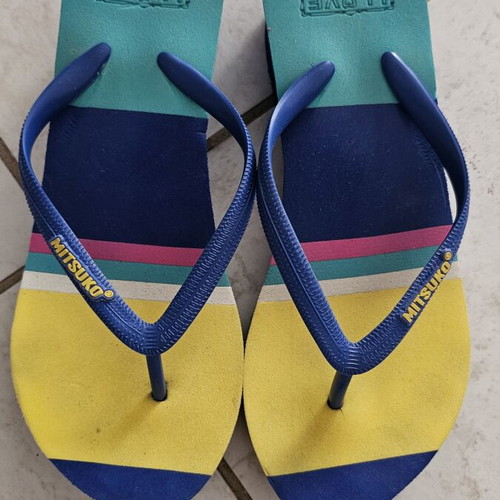 Mitsuko flip flops used, size 39, blue and yellow