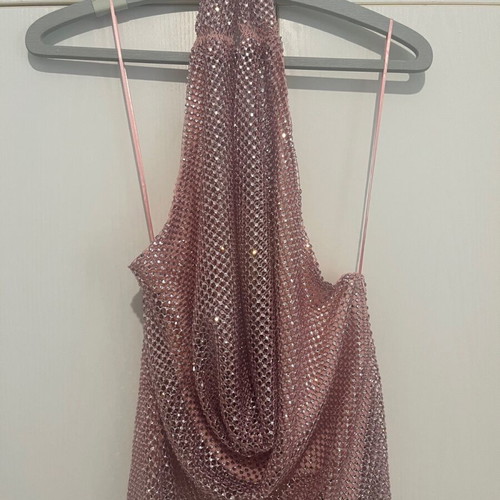 Zara pink neckholder top S backless with strass rhinestones Y2K new