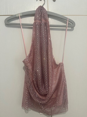 Zara pink neckholder top S backless with strass rhinestones Y2K new