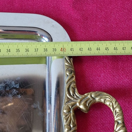 Metal tray with brass handles used, vintage style
