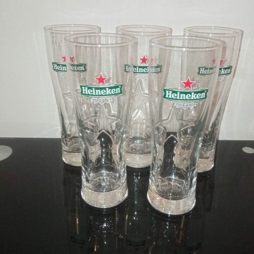 Heineken Beer Glasses Set of 5 300ml Like New with Star Relief