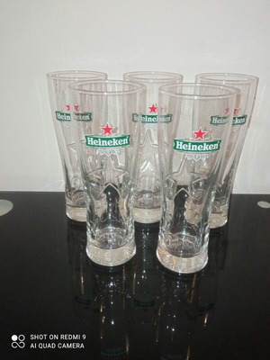 Heineken Beer Glasses Set of 5 300ml Like New with Star Relief