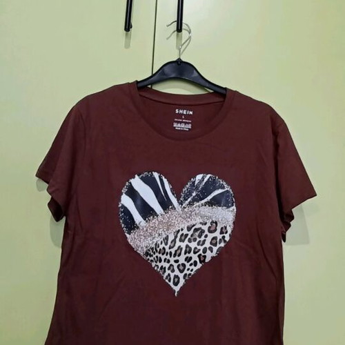 Shein brown blouse with heart print like new, size L