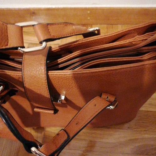 Shoulder bag new, tan brown, with 3 compartments and side loops