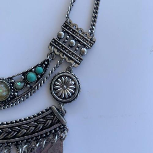Accessorize oxidized silver toned statement necklace new, turquoise