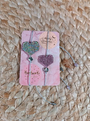 Set of 2 macrame heart bracelets new with glass bead