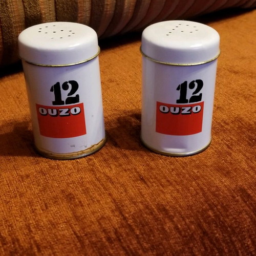 Greek Ouzo 12 salt and pepper set used