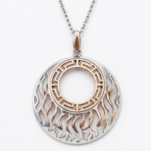 Silver 925 necklace with Greek meander, new, two-tone design