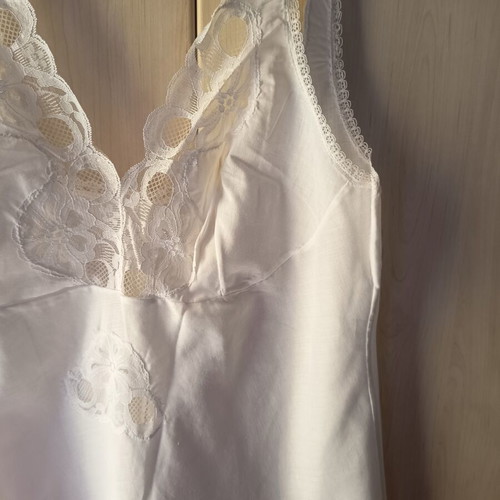 Vintage 60s White Slip Dress with Lace Bust and Hem, New