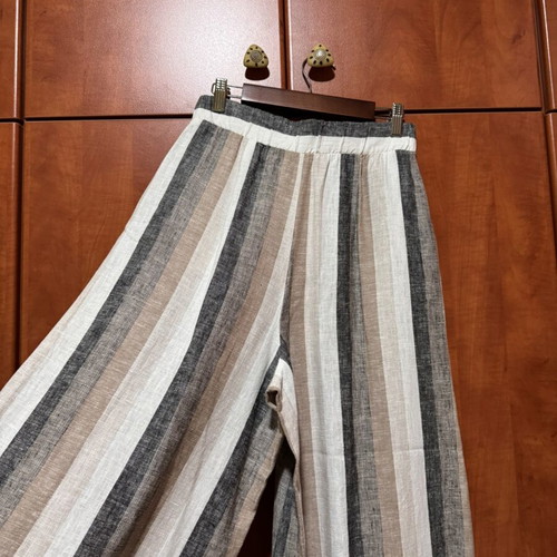 Moutaki wide-leg pants size S used, boho chic linen with stripes and embroidery