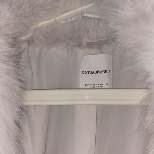 Faux Fur Coat Stradivarius New, White, Size S