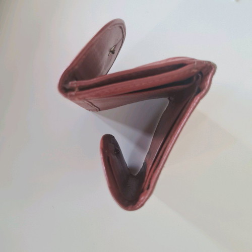 Leather women's wallet used, handmade, red with white flowers
