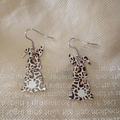 Earrings tiger bunnies new, double-sided with gold and white tails