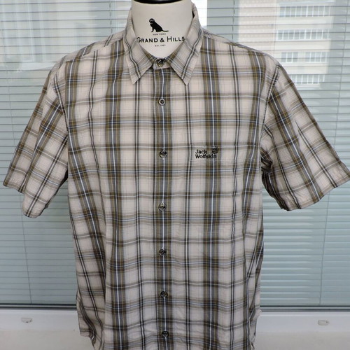 Jack Wolfskin men's beige check shirt, XL, short sleeve