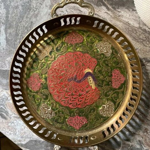 Vintage metal serving tray with peacock like new