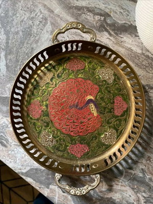 Vintage metal serving tray with peacock like new