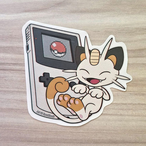 Pokemon Meowth and Gameboy handmade sticker made to order