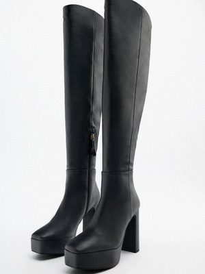 Zara Δερμάτινη Μπότα Καινούργια Με Τακούνι Και Φιάπα 41 Μαύρη