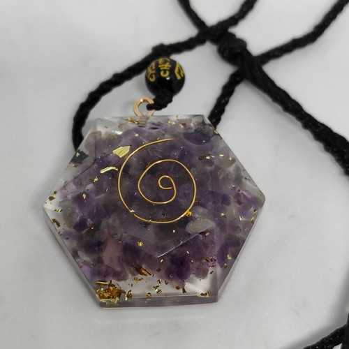Handmade Orgonite Pendant with Amethyst and Gold Leaf like new