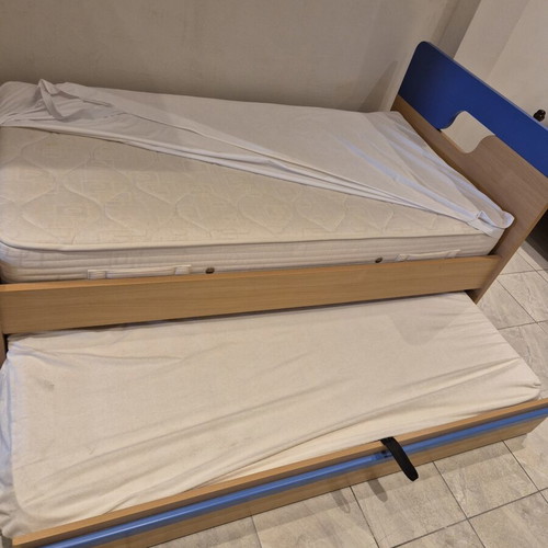 Teen double bed melamine with two mattresses, 1.70x0.90 m