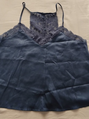 Blue lingerie top with lace details and back buttons
