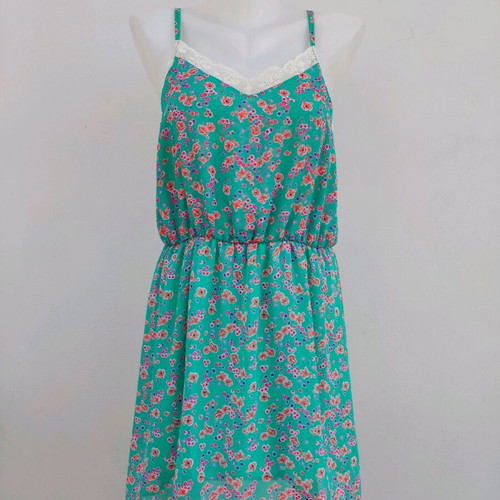 Floral dress used, size L, turquoise with adjustable straps